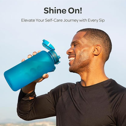 Hydracy Water Bottle with Time Marker -Large BPA Free Water Bottle & No Sweat Sleeve -Leak Proof Gym Bottle with Fruit Infuser Strainer & Times to Drink -Ideal for Fitness Sports & Outdoors