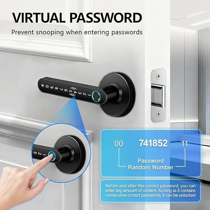 Fingerprint Door Lock Smart Voice Guidance Door Knob with Keyless Entry,Door Locks for Bedrooms,Home Hotel Office Apartment Rental House Fingerprint Door Knob,Easy to Install (Black)