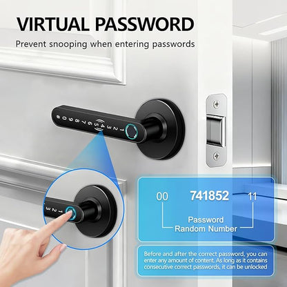 Fingerprint Door Lock Smart Voice Guidance Door Knob with Keyless Entry,Door Locks for Bedrooms,Home Hotel Office Apartment Rental House Fingerprint Door Knob,Easy to Install (Black)