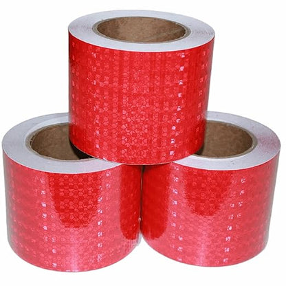Red Reflective Tape Outdoor Waterproof 4 inch Wide, High Visibility Warning Industrial Marking Tape, Safety Stickers (68 feet,3 Rolls)