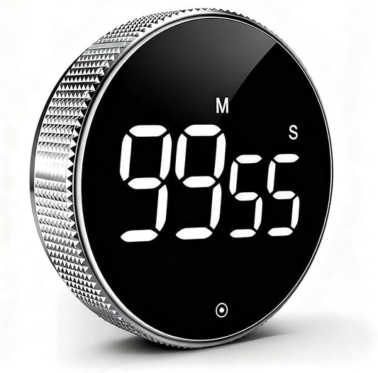 Digital Kitchen Timer, Magnetic Countdown Countup Visual Pomodoro Timer with Large LED Display, Cube Clock for Classroom Cooking Fitness Baking Studying Teaching, Easy for Kids and Seniors (Silver)