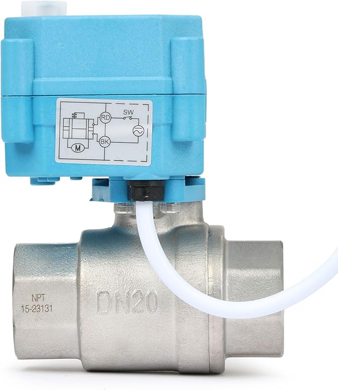 U.S. Solid Motorized Ball Valve - IP67 3/4inch Stainless Steel Ball Valve 110-230V with Waterproof Cover, Full Port, 2 Wire Auto Return, Normally Closed
