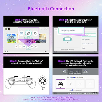 NexiGo Wireless Controller (No Deadzone) for Switch 2 and Switch, Bluetooth Controllers for Nintendo Switch with Vibration, Motion, Turbo and LED Light (Violet Unicorn)