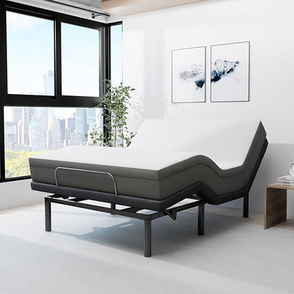 Blissful Nights e4 Queen Adjustable Bed Base Frame with 10" Medium Firm Gel Infused Memory Foam Mattress