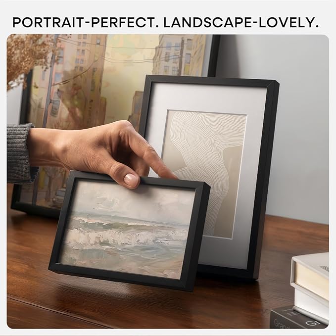 Homeforia A5 Picture Frame Black, High End Metal 5.8x8.3 Frames Matted to 4.1x5.8 Print, A5 Photo Frame with Mat A6, 5.8 x 8.3 Poster Frame, 8.3x5.8 Display Frames, Tempered Glass, Wall Kit, Set of 3
