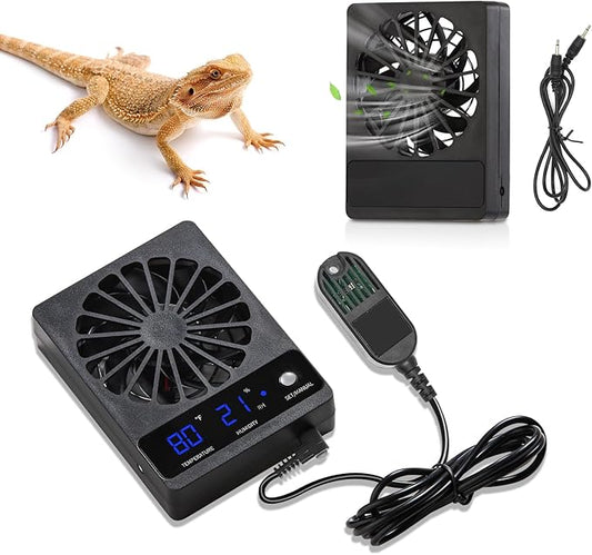 2 PCS Reptile Fans with Thermo-hygrometer | Real-Time Humidity Control Fan Dehumidifier for Enclosures, Aquariums & Terrariums
