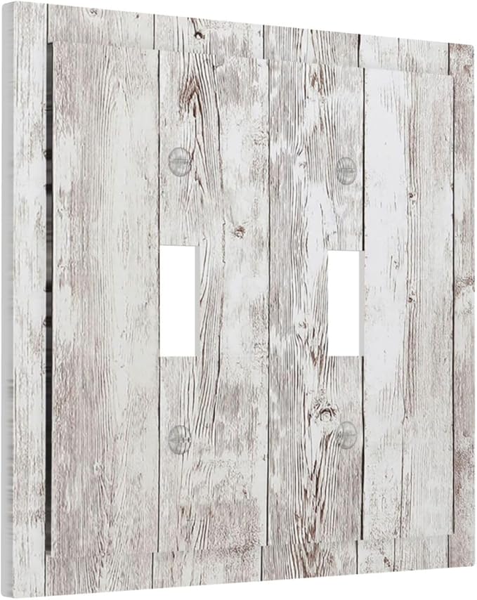 Decorative Switch Plates Rustic Vintage White Wood Grain 2 Gang Double Toggle Outlet Light Switch Cover Wall Plate Electrical Faceplate for Farmhouse Home Decor