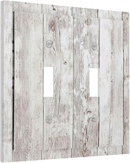 Decorative Switch Plates Rustic Vintage White Wood Grain 2 Gang Double Toggle Outlet Light Switch Cover Wall Plate Electrical Faceplate for Farmhouse Home Decor