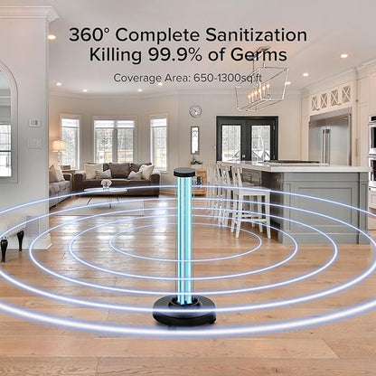 SANSI 120W UVC Disinfection Cart with Wheels, Portable Mobile UV Light Sanitizer with Remote & 3 Timer Settings, Ozone-Free, 99.9% Germ Kill in 30 Mins for Large Space, Home, Hotel, School