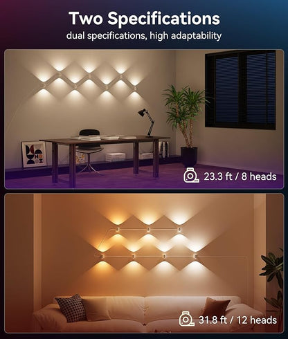 8 Lamp RGBCW Indoor Wall Lights, Up Down Lighting Bedroom Wall Sconces, Music Sync, DIY Styling White Color Changing Wall Lamps For Living room, Party, Home Decor, Compatible Alexa/Google Assistant