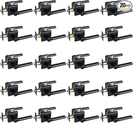 Privacy Door Lever, Heavy Duty Bathroom Bedroom Handle Lock, Keyless Interior Knobs, Matte Black, Reversible for Right&Left Handed, 20Packs