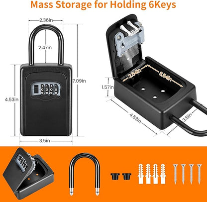 Portable Key Lock Box for House Key, Weatherproof Resettable Code House Key Safe Security Lock(4 Pack, Black)