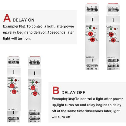 GEYA Delay Off Single Function Time Relay 1 Output 16A Electronic Power Off Timer Delay Relay(GRT8-B1,AC/DC12V-240V)