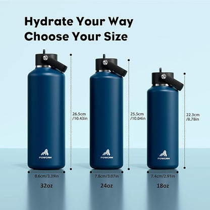 POWCAN 32 oz Water Bottle Insulated: BPA-Free, Leakproof Lid with Straw, Lightweight, Flex Cap, Stainless Steel Water Bottle for Hoilday, Men, Commute, Worker, Walking, Cycling, Daily (Indigo Blue)