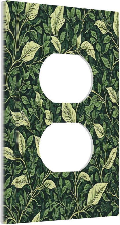Vintage Green Plant Leaves 1 Gang Duplex Receptacle Switch Wall Plate Decorative Switchplate Outlet Covers Electrical Plug Cover Faceplate for Bathroom Home Decor 5 X 3 IN
