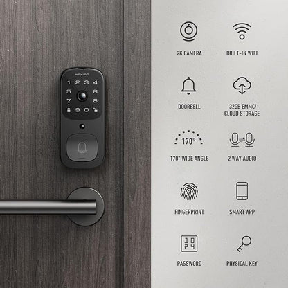 Havion Deadbolt Smart Lock w/Camera - Incl. Chime, 3-in-1 Wi-Fi Deadbolt+Camera+Video Doorbell Keyless Fingerprint Lock for Entry Front Door, 32GB eMMC, 10000mAh, 2K QHD & 170° View