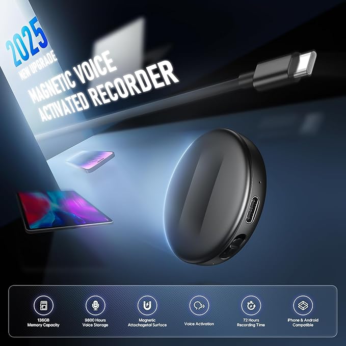 136GB(9800Hours) Magnetic Voice Activated Recorder - Recording Device with AI-Intelligent Triple Noise Reduction, Portable Dictaphone Digital Voice Recorder with Playback for Lecture Meeting Interview