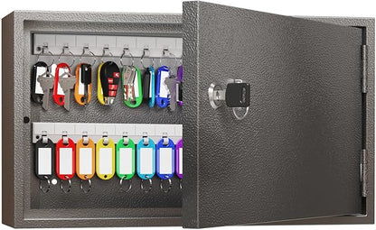 WeHere Key Lock Box for 60 Keys, Wall Mount Key Cabinet with Color Key Tags, Steel Key Storage Box with Lock, Key Holder Organizer for Home, Office, Apartment, Property Management