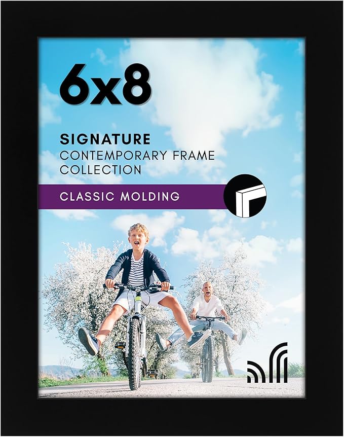 Americanflat 6x8 Picture Frame with Shatter-Resistant Glass - Signature Collection - Gallery-Style Frames Made of Engineered Wood - Photo Frame for Tabletop and Wall Display - Black