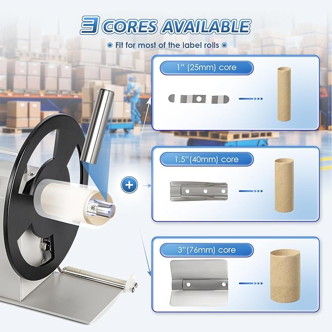 Automatic Label Rewinder, Speed-Adjustable Sticker Rewinder, Bidirectional Label Rewinding Machine, Synchronized with Printer, 1"/1.5"/3" Core Holder, Width 3.54"