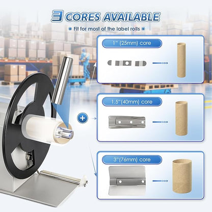 Automatic Label Rewinder, Speed-Adjustable Sticker Rewinder, Bidirectional Label Rewinding Machine, Synchronized with Printer, 1"/1.5"/3" Core Holder, Width 3.54"