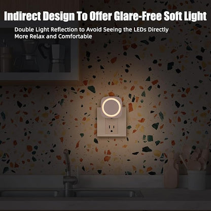Warm Night Lights Plug into Wall, 4 Packs Dimmable Night Light with Dust to Dawn Sensor, Automatically Turn on and Off, Gentle Glow Nightlight for Bathroom,Bedroom,Stairs,Kitchen,Hallway,Warm White