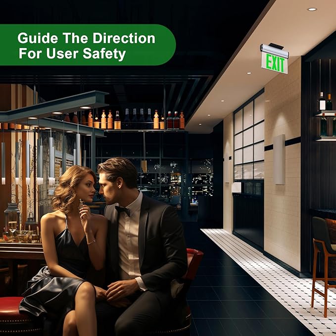 Led Edge-Lit Exit Sign ,Brushed Aluminum Housing Single-Sided Clear Rotating Acrylic Panel,Hardwired Emergency Exit Signs with Battery Backup, 120V-347VAC,Green Led Emergency Exit Light for Business , UL Listed,Top/Side/Wall Mount(1 Pack)
