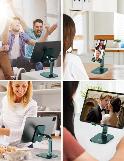 OCYCLONE Phone Stand, Adjustable Height and Angle Foldable Cell Phone Stand Holder for Desk, Taller iPhone Stand Compatible with 4.7"-13" Smartphones iPad Tablet, Green