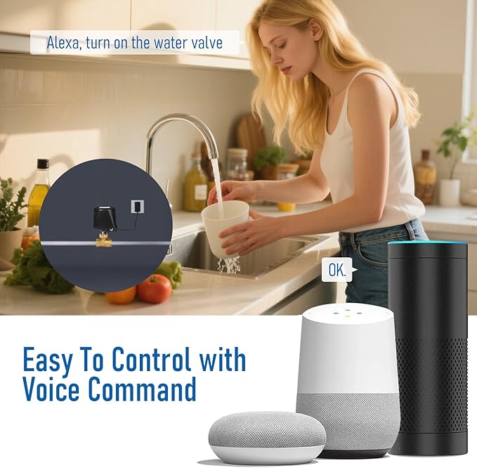 Owfeel WiFi Smart Water Valve, APP Remote Control, DN20 Ball Brass Water Valve, Compatible With Alexa, Google and Application Program iOS/Android, Only Supports 2.4 GHz WiFi (3/4")