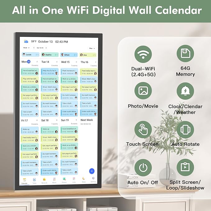 Digital Wall Calendar Chore-Chart-for-Business Planner - 27 inch Touchscreen Interactive Display Electronic Calendar for To Do List, Auto-Sync Calendars, Wall & Dask Mountable, Christmas Gifts for Mom