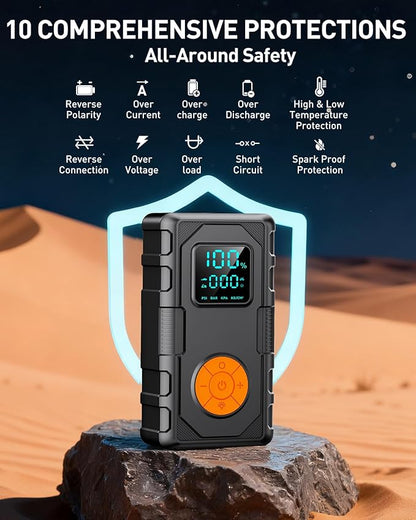 Jump Starter with Air Compressor, Car Battery Jump Starter (8.0 Gas/7.0L Diesel), Battery Jumper Starter Portable Jump Box, 12V Portable Car Jump Starter with Tire Inflator,Gift for Man Father Husband