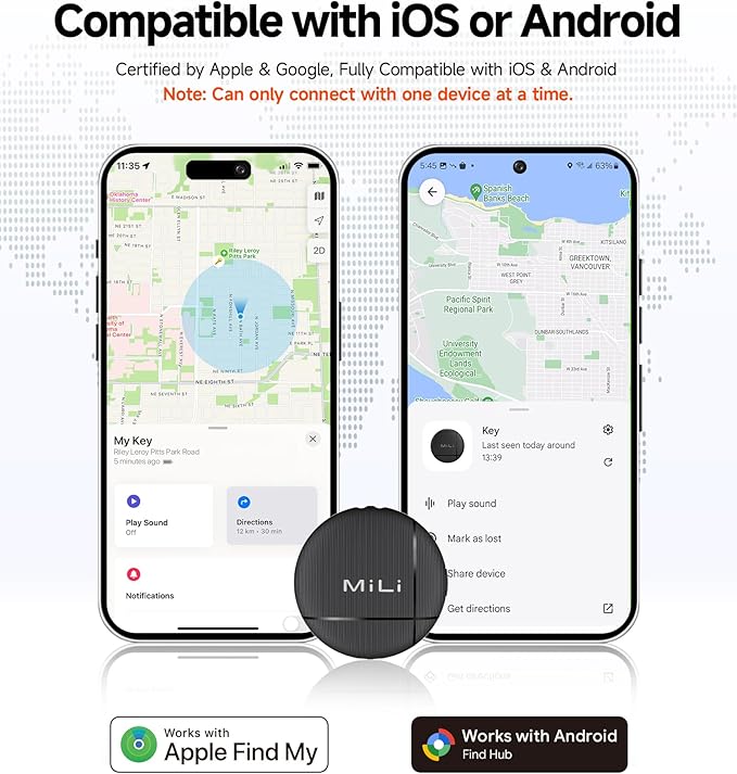 LiTag Duo - Tracker Tag for iOS and Android, Bluetooth Tracking Tag/Key Finder/Luggage Tracker/Item Locator, Compatible with iOS Find My or Google Find Hub App (Dual System, 1PC)