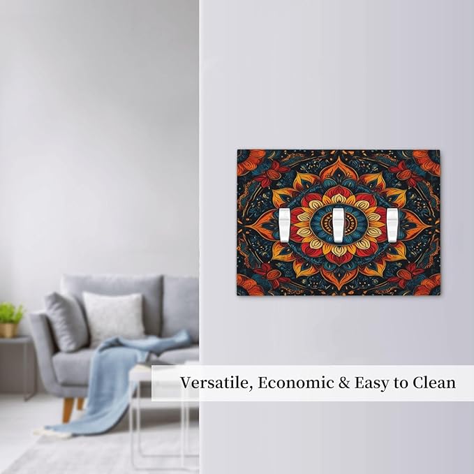 Light Switch Covers Boho Colorful Mandala 3 Gang Wall Plates Triple Toggle Outlet Cover Decorative Switchplates Electrical Panel Cover for Kitchen Living Room 4.8 X 6.7 IN