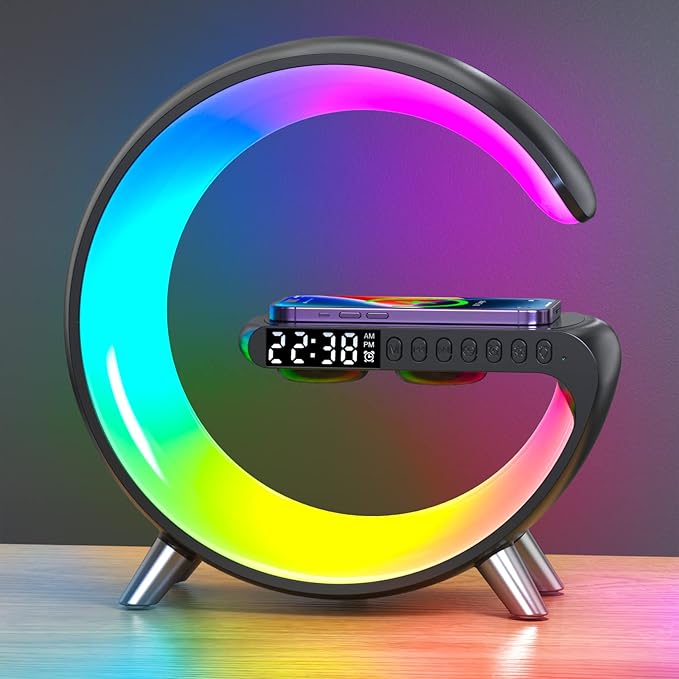 2026 New Smart Table Lamp with 4-in-1 Wireless Charger, Bluetooth Speaker, Alarm Clock, Night Light, App Control, for Bedroom, Office, Home Decor