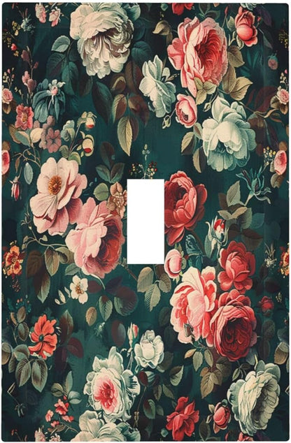 Decorative Light Switch Cover Baroque Vintage Peony Flower Floral 1 Gang Single Toggle Device Electrical Faceplate Switchplates Decorator Outlet Wall Plate for Bedroom Farmhouse Decor