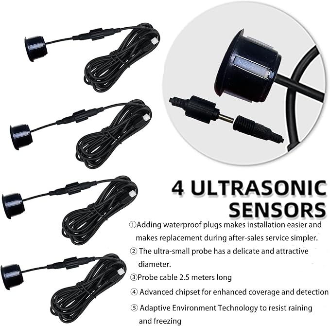 Parking Sensor Kit Backup Sensor Kit Reverse Sensor for Car 18 Color Options for Probes Adjustable Alarm Volume Professional Sensore de Reversa para Carro Safe Driving Assistant（Black）