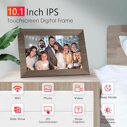 Canupdog WiFi Digital Picture Frame 10.1 Inch, IPS Touch Screen Smart Cloud Digital Photo Frame with 16GB Storage, Wall Mountable, Auto-Rotate, Share Photos from Anywhere Via App