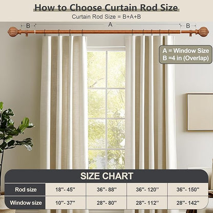 2 Pack Reddish-Brown Wood Curtain Rods for Windows 28 to 48 Inch, 1'' Adjustable Heavy Duty Curtain Rod，Vintage Imitation Wood Decorative Drapery Rods with Pumpkin Finials for Living Room