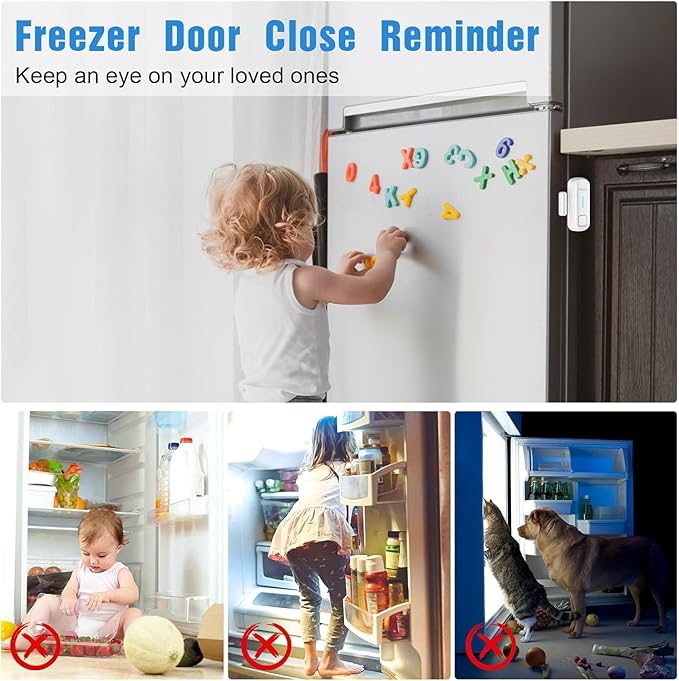 DAYTECH Refrigerator Door Alarm Freezer Door Left Open Alarm with Delay 1/2/3/4 mins Window Door Ajar Alarm Fridge Alarm 0 to 120 dB for Freezer Home Store Business Office 3 Sets White