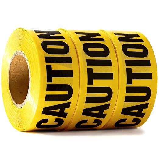 Caution Tape 3 Pack 3 inch x 1000 feet, Bright Yellow w/Bold Black Text, 3" Wide for Maximum Readability Strongest & Thickest Tape for Danger/Hazardous Areas