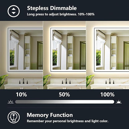 72x36 Inch LED Bathroom Mirror with Lights (Front Lit and Backlit) Black Framed Lighted Vanity Mirror for Bathroom Wall Dimmable Anti-Fog Memory Tempered Glass Horizontal/Vertical