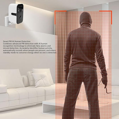 Pan Tilt Security Camera, 2K HD with Magnetic Mount, Wireless WiFi and No Monthly Fee, 5200mAh Battery for Easy Indoor Outdoor Installation