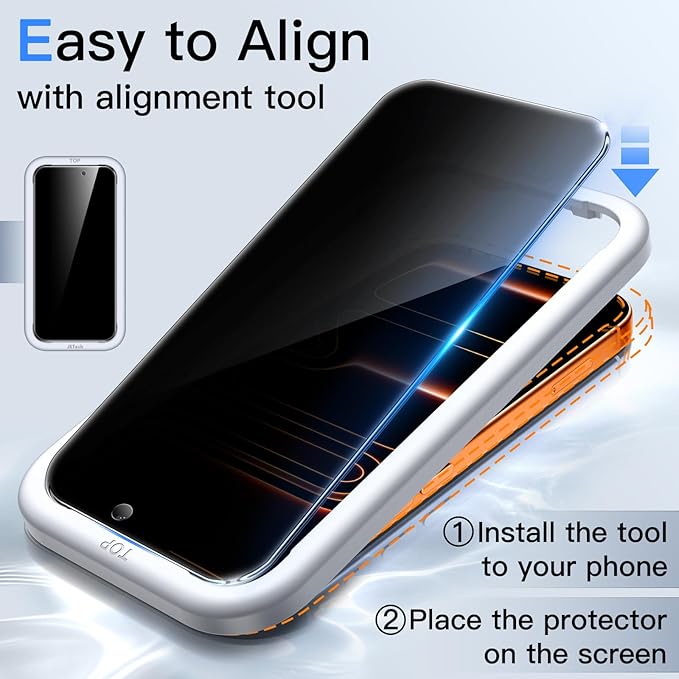 JETech Privacy Screen Protector for iPhone 17 Pro Max 6.9-Inch with Camera Lens Protector, Anti-Spy Tempered Glass Film, Easy Installation Tool, 2-Pack Each