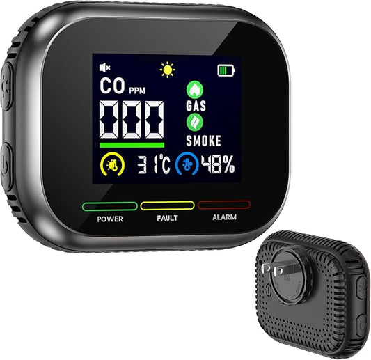 6 in 1 Carbon Monoxide Detectors Plug in, Natural Gas Detector & Carbon Monoxide Detector & Battery Backup, HD Digital Display Monitors CO, Gas, Temp, Humidity, Smoke Alarm for Travel Home, RV