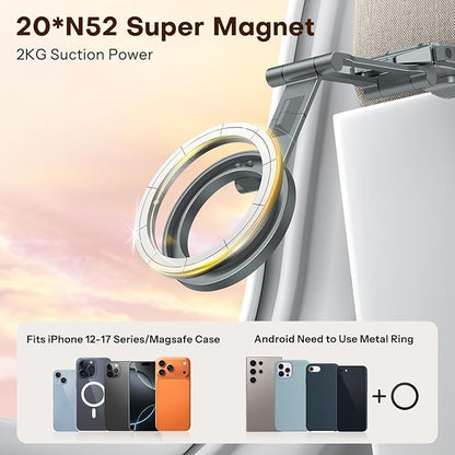 OMOTON 360°Rotating for MagSafe Tripod Mount, Adjustable Aluminum Magnetic Phone Tripod for iPhone 17/16/15/14 Pro Max Air, Foldable Cell Phone Stand Fits Vlog, Gym, Travel Essentials, Gray