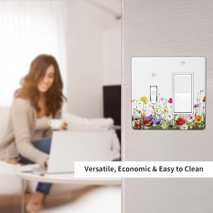 Outlet Covers Colorful Wildflowers Plant Floral Daisy 1 Toggle 1 Rocker Combination Decorative Wall Plate Electrical Switch Plates Light Switch Cover Plate For Bed Room Living Room Decor