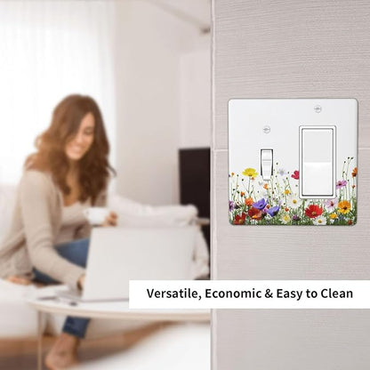 Outlet Covers Colorful Wildflowers Plant Floral Daisy 1 Toggle 1 Rocker Combination Decorative Wall Plate Electrical Switch Plates Light Switch Cover Plate For Bed Room Living Room Decor