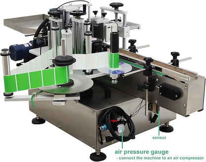 Automatic Round Bottle Labeling Machine Label Sticking Pasting Machine with Conveyor Bottle Diameter 0.78-4.72inch 360°Labeling