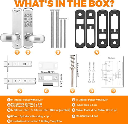 Stainless Steel Mechanical Keypad Entry Door Handle Lock,Commercial Keyless Push Button Code Door Lever,Single-Sided Combination &Interior Non-Locking,Exterior Auto-Lock,for Outdoor,Silver