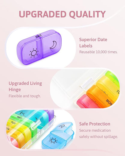 FEATY Weekly Pill Organizer 2 Times a Day with Same-Side Large Opening for Easy Filling & Retrieving, Color Tracking 7 Day AM PM Pill Box with Large BPA Free Pill Case for Vitamins, Fish Oils (Clear)